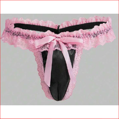 Mens Sexy Pink Lace & Satin Bow G-String
