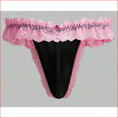 Mens Sexy Pink Lace & Satin Bow G-String