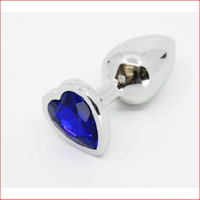 Large Metal Butt Plug Blue Heart Gem