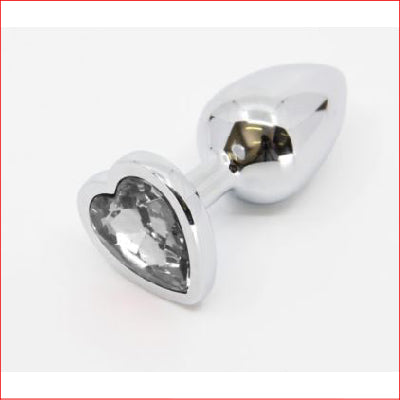 Large Metal Butt Plug Clear Heart Gem