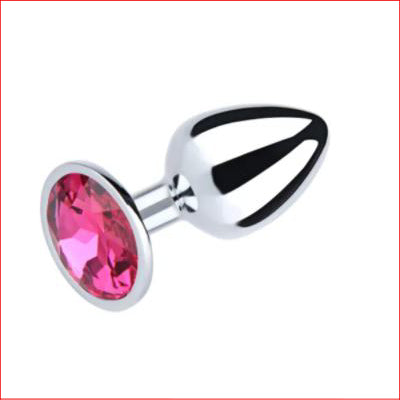 Large Metal Butt Plug Pink Round Gem