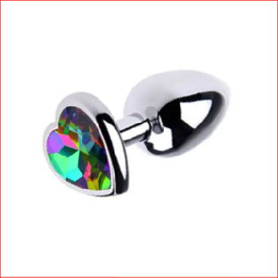 Large Metal Butt Plug Rainbow Heart Gem