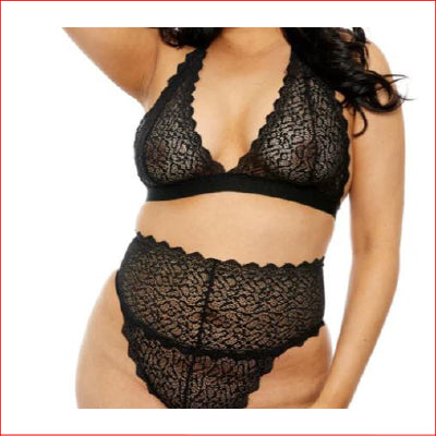 Popsi Lace Bra & Panty Set Black Plus