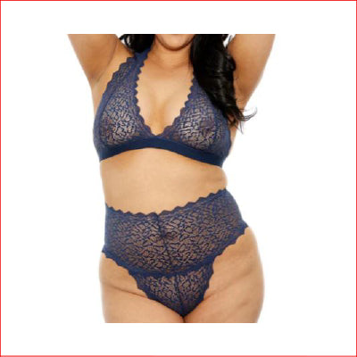 Popsi Lace Bra & Panty Set Navy Plus