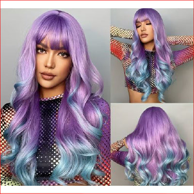 Wig Purple Blue Ombre Long Wavy