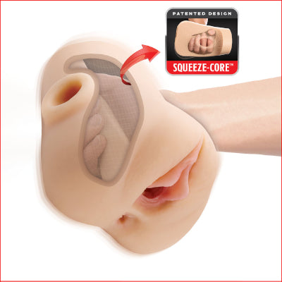 PDX Plus Double Pounder Vibrating Squeeze Stroker - Flesh