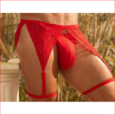 Mens Red lace Suspender Style Underwear