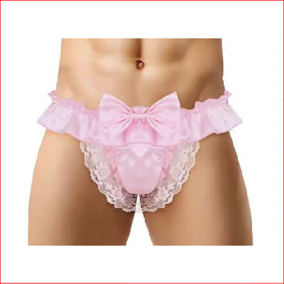 Male Ruffle Satin Jockstrap Pink Large