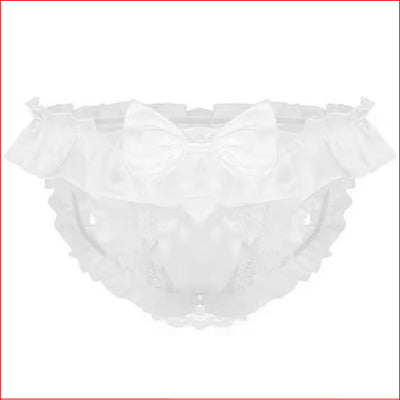Male Ruffle Satin Jockstrap White Medium
