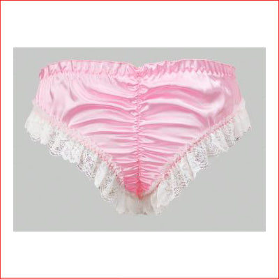 Mens Pink Satin with White Lace Brief