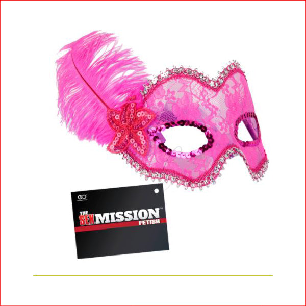 Sex Mission Feathered Lace Mask HPink