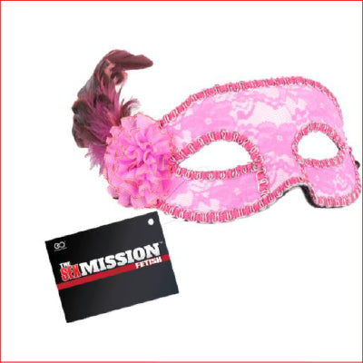 Sex Mission Feathered Lace Mask Pink
