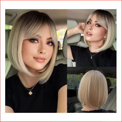 Wig Short Straight Bob Blonde Ambre
