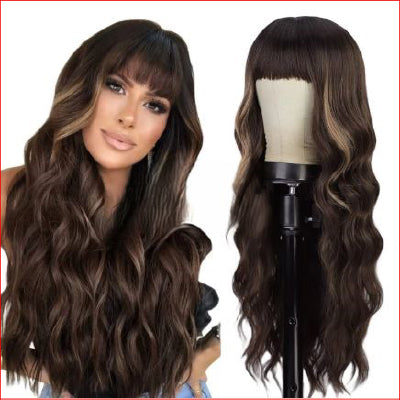Wig Long 26" Wavy Brown w Highlight