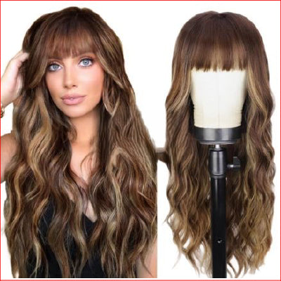 Wig Long 26" Wavy Dark Brown w Highlight
