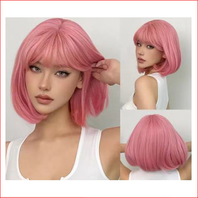 Wig Short Straight Bob Dark Pink